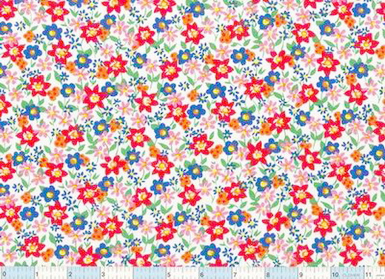 Red Navy Pink Floral on White